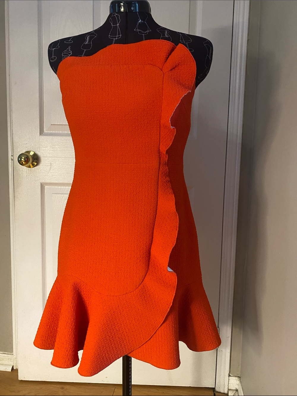 Strapless Ruffle-Hem Dress in Bright Orange #14